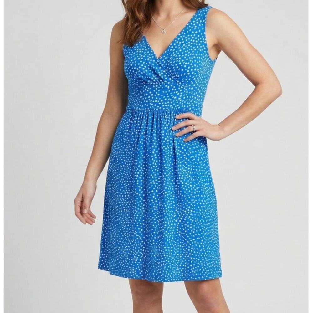 Chaps Womens Size 6 Sleeveless Dress Blue White Polka Dot V Neck Polyester